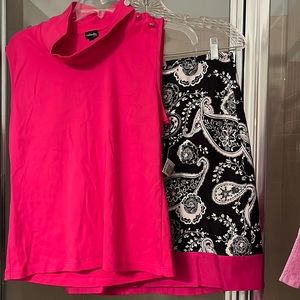 Loft paisley print skirt- black, white and pink